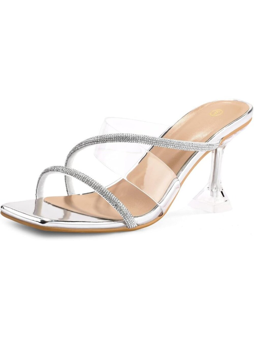 Women's Rhinestones Cross Square Open Toe Transparent Stiletto Heeled Sandals